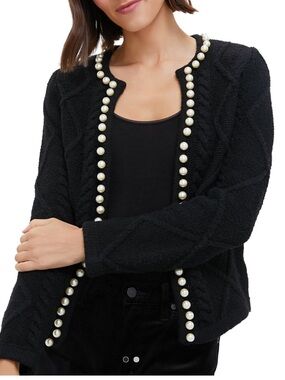 NWT Hyancinth House Black Pearl-Trim Knit Cardigan